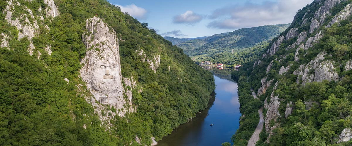 The Decebalus Face carving overlooking the Danube